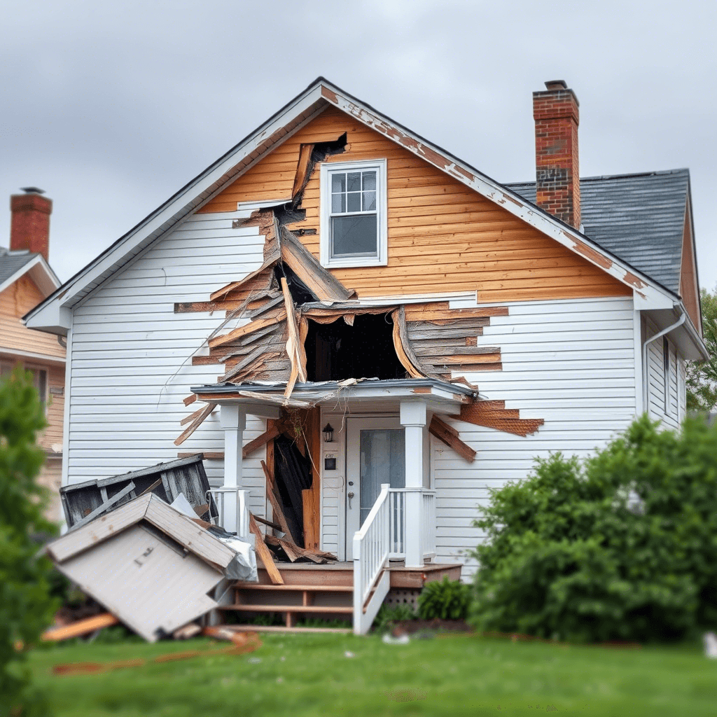 House with storm damage